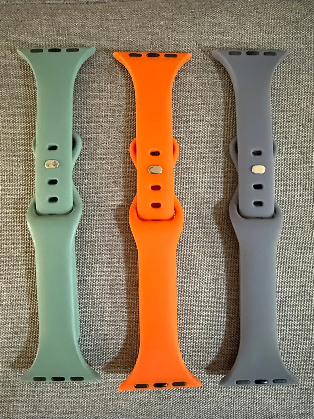Silicone Watch Bands Trio — Sage Green, Bright Orange, Slate Gray